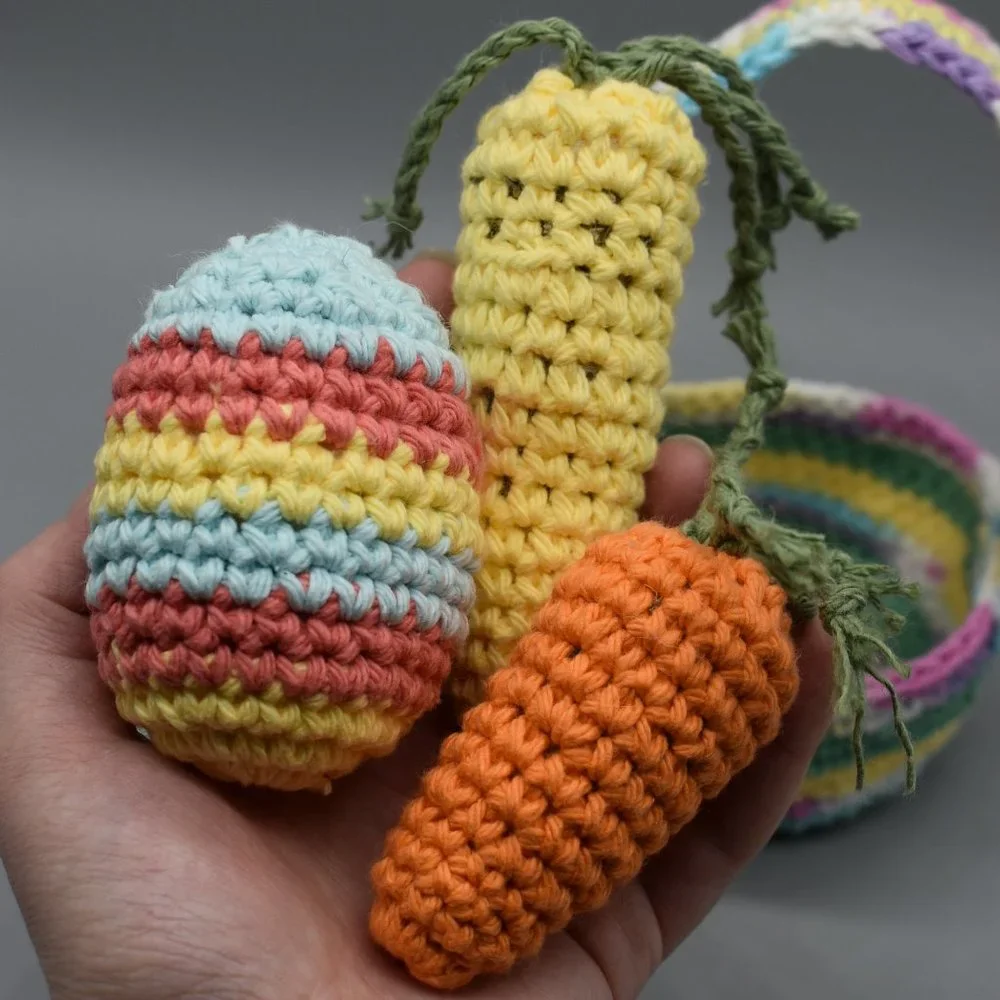 Hand Crafted Crochet Kitty Cat Easter Basket With Catnip toys